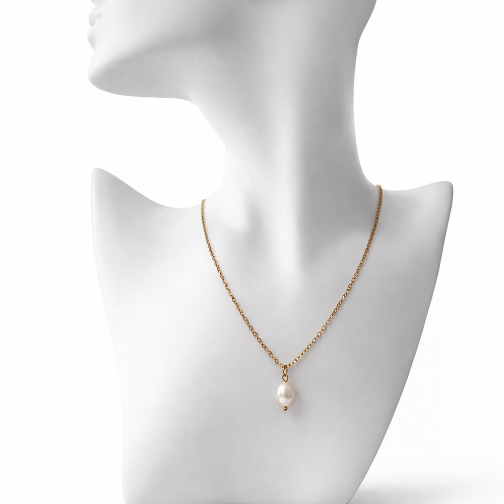 Stainless Steel Adjustable Gold Necklace with Pearl-Style Pendant